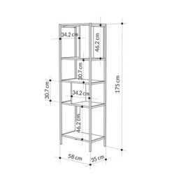 Decortie Modern Mini Bookcase 5-Tier Open Shelves Unit Metal Frames Room Divider Office Storage 58Cm(W)Cm Oak, Silky Grey Black - thumbnail 5