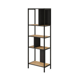Decortie Modern Mini Bookcase 5-Tier Open Shelves Unit Metal Frames Room Divider Office Storage 58Cm(W)Cm Oak, Silky Grey Black - thumbnail 2