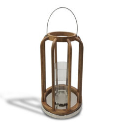 Tall Mango Wood And Glass Lantern Candle Holder Ornament And Home Accessory In Nickel Plated Natural 54Cm Height