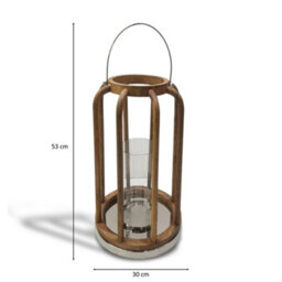 Tall Mango Wood And Glass Lantern Candle Holder Ornament And Home Accessory In Nickel Plated Natural 54Cm Height - thumbnail 4