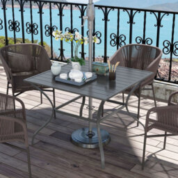 Outsunny Garden Table With Parasol Hole For Four, Slatted Metal Plate Top Grey - thumbnail 7