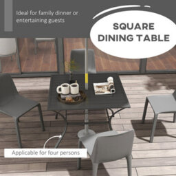 Outsunny Garden Table With Parasol Hole For Four, Slatted Metal Plate Top Grey - thumbnail 4