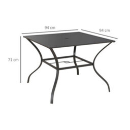 Outsunny Garden Table With Parasol Hole For Four, Slatted Metal Plate Top Grey - thumbnail 3