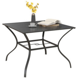 Outsunny Garden Table With Parasol Hole For Four, Slatted Metal Plate Top Grey - thumbnail 2