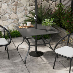 Outsunny Garden Table With Parasol Hole For Four, Slatted Metal Plate Top Grey - thumbnail 1