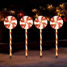 Shatchi 72 Led Outdoor Red Lollipop Candy Cane Set Of 4 - Battery Operated, 8 Modes, Timer, 63Cm - thumbnail 2