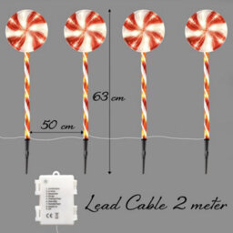 Shatchi 72 Led Outdoor Red Lollipop Candy Cane Set Of 4 - Battery Operated, 8 Modes, Timer, 63Cm - thumbnail 7