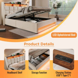 King Linen Storage Bed With Led, Usb-C & Headboard - thumbnail 3