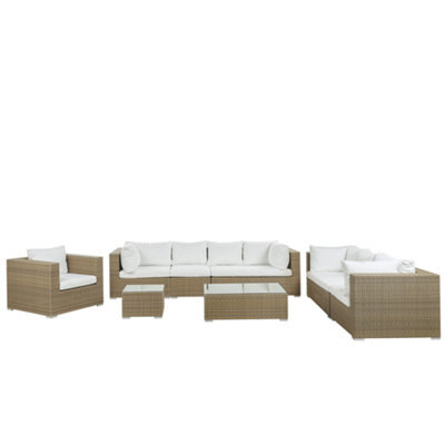 Beliani Garden Lounge Set With Table 8 Seater Maestro Modular Pe Rattan Light Brown - image 1