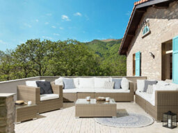 Beliani Garden Lounge Set With Table 8 Seater Maestro Modular Pe Rattan Light Brown - thumbnail 2