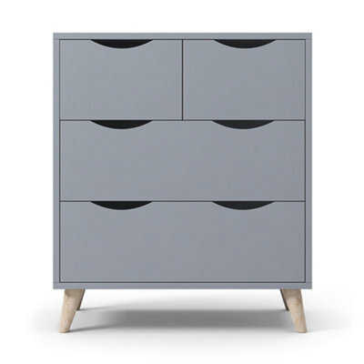 Afn Home 2+2 Drawer Chest Of Drawers, 4 Drawer Bedroom Storage Unit, Rubber Wood Legs, H69.5 X W60 X D39Cm, Grey Matt - image 1