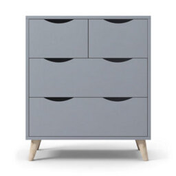 Afn Home 2+2 Drawer Chest Of Drawers, 4 Drawer Bedroom Storage Unit, Rubber Wood Legs, H69.5 X W60 X D39Cm, Grey Matt - thumbnail 2