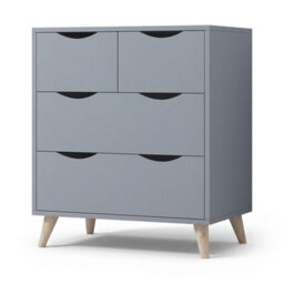 Afn Home 2+2 Drawer Chest Of Drawers, 4 Drawer Bedroom Storage Unit, Rubber Wood Legs, H69.5 X W60 X D39Cm, Grey Matt - thumbnail 3