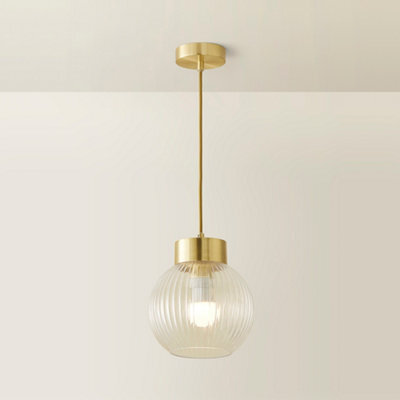 Valuelights Maddison Ribbed Glass Shade Brushed Gold Capped Ceiling Pendant Light - image 1