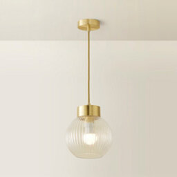 Valuelights Maddison Ribbed Glass Shade Brushed Gold Capped Ceiling Pendant Light