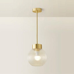 Valuelights Maddison Ribbed Glass Shade Brushed Gold Capped Ceiling Pendant Light - thumbnail 3