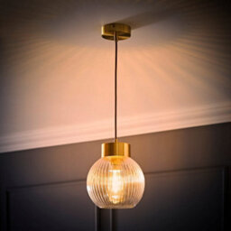 Valuelights Maddison Ribbed Glass Shade Brushed Gold Capped Ceiling Pendant Light - thumbnail 2