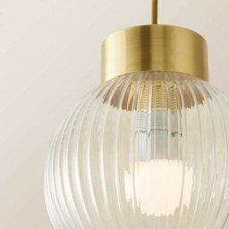 Valuelights Maddison Ribbed Glass Shade Brushed Gold Capped Ceiling Pendant Light - thumbnail 4