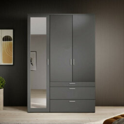 Arte Sophisticated Vesala 3 Hinged Door Wardrobe With Mirror 1350mm X 1950mm X 560mm - Graphite Finish - thumbnail 1