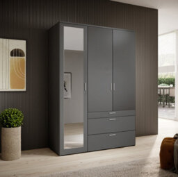 Arte Sophisticated Vesala 3 Hinged Door Wardrobe With Mirror 1350mm X 1950mm X 560mm - Graphite Finish - thumbnail 3