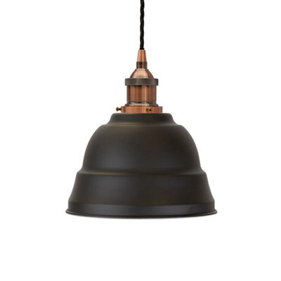 Matt Black Lincoln Painted Dome Pendant Light With Antique Copper Lamp Holder And Black Twisted Cable - Se Home - image 1