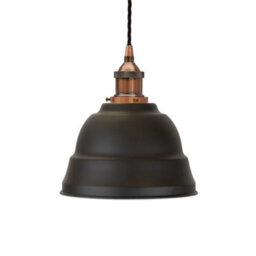 Matt Black Lincoln Painted Dome Pendant Light With Antique Copper Lamp Holder And Black Twisted Cable - Se Home - thumbnail 1