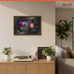 "AK Frames 25X17"" Dark Oak Modern Vinyl Record Frame With Black Mount For 12 Inch Lp Cover & Disc - Overlapped Design" - thumbnail 5
