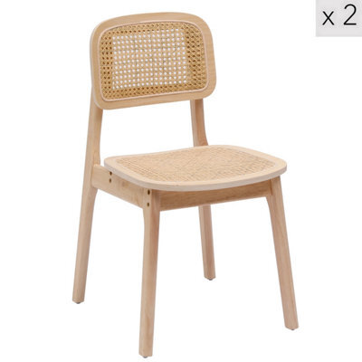 Nordlys Set Of 2 Wood And Natural Rattan Dining Chairs Exotic Boho Dining Room - image 1
