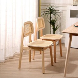 Nordlys Set Of 2 Wood And Natural Rattan Dining Chairs Exotic Boho Dining Room - thumbnail 5