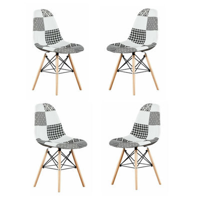 Life Interiors Set Of 4 Black/white Patchwork Modern Dining Chairs With Wooden Legs & Black Metal Wire Frame - image 1