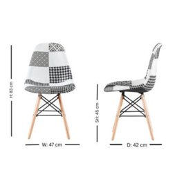 Life Interiors Set Of 4 Black/white Patchwork Modern Dining Chairs With Wooden Legs & Black Metal Wire Frame - thumbnail 6