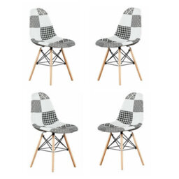 Life Interiors Set Of 4 Black/white Patchwork Modern Dining Chairs With Wooden Legs & Black Metal Wire Frame - thumbnail 1