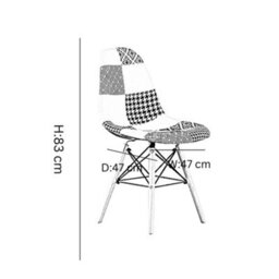 Life Interiors Set Of 4 Black/white Patchwork Modern Dining Chairs With Wooden Legs & Black Metal Wire Frame - thumbnail 9