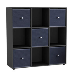 Urbn-Living Urbnliving 9 Cube Black Wooden Bookcase Shelving Unit With 5 Collapsible Fabric Drawers - Navy Blue - thumbnail 3