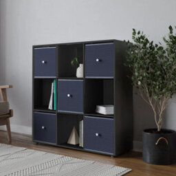 Urbn-Living Urbnliving 9 Cube Black Wooden Bookcase Shelving Unit With 5 Collapsible Fabric Drawers - Navy Blue - thumbnail 2