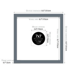 "7X7"" Grey Picture Frame - 7X7"" Square Frame With 3X3"" Mount For 7X7""/3X3"" Pictures Moderrn Style Thin Edge, 1 Pack" - thumbnail 2