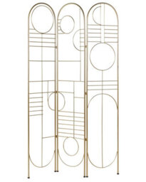 Beliani Gold Metal 3-Panel Room Divider With Geometric Design, 1700mm H, 1000mm W - thumbnail 1