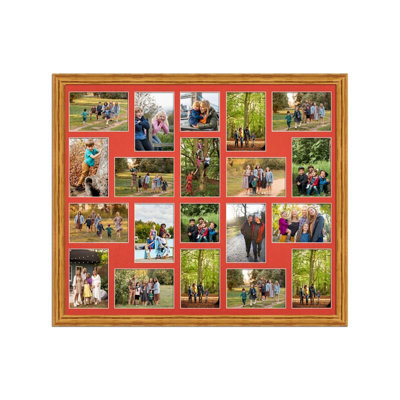 AK Frames 80X70Cm Oak Classic Multi Photo Frame With Poppy Red Mount - Holds 20 Apertures (18X) 6X4, (2X) 4X4 Photos - image 1