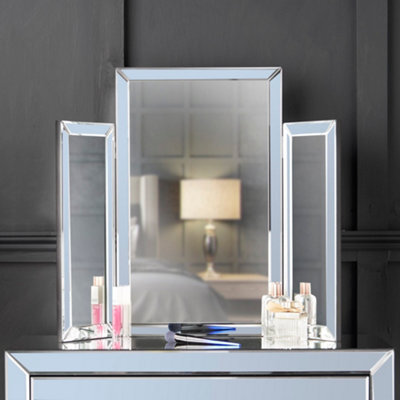 CARME Home Carme Paloma Luxury Tri-Fold Mirror Vanity Folding Tabletop Desktop Free Standing Bevelled Glass Design  (Grey) - image 1