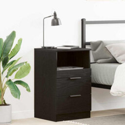Berkfield Modern Nightstand Black Oak 40X35X65 Cm Made Of Engineered Wood - thumbnail 4