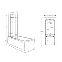Homestylestore White Bathroom Single Ended Bath With Folding Black Screen, Side And End Panels 1500 X 700mm - thumbnail 5