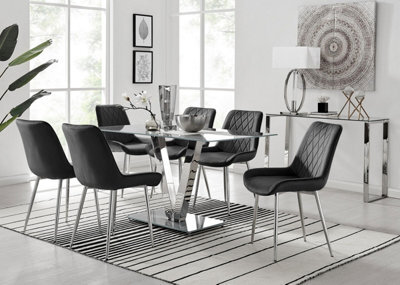 Furniturebox Uk Florini V Grey Dining Table And 6 Black Pesaro Silver Leg Chairs - image 1