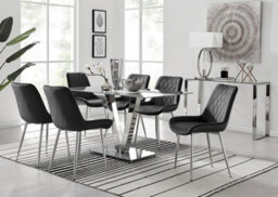 Furniturebox Uk Florini V Grey Dining Table And 6 Black Pesaro Silver Leg Chairs - thumbnail 1