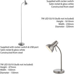 Standing Floor & Table Lamp Set Satin Nickel Adjustable Neck Living Room Light - thumbnail 2