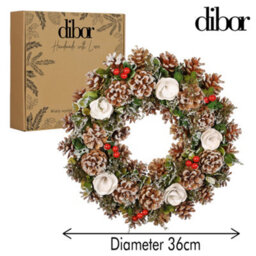 Dibor Traditional White Berries And Roses Front Door Autumn Wreath Winter Spring Wreath 35Cm - thumbnail 5