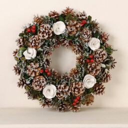 Dibor Traditional White Berries And Roses Front Door Autumn Wreath Winter Spring Wreath 35Cm - thumbnail 3