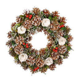 Dibor Traditional White Berries And Roses Front Door Autumn Wreath Winter Spring Wreath 35Cm - thumbnail 2
