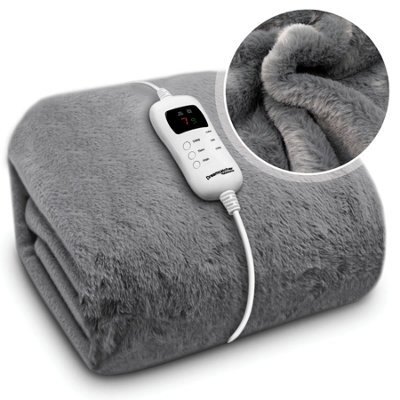 Dreamcatcher Dark Grey Heated Throw Faux Fur Electric Blanket 160 X 130Cm Thermal Blanket & Timer 9 Heat Settings - image 1