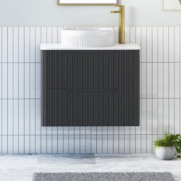 Royal Bathrooms Avenza 800mm Matt Obsidian Black Wall Hung Bathroom Countertop Vanity Unit 2 Drawer With Round Basin - thumbnail 1