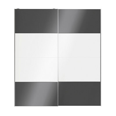 GoodHome Atomia Contemporary Panelled Without Mirror Doors Anthracite & White High Gloss 2 Door Sliding Wardrobe Door Kit (H)2250mm (W)2000mm - image 1